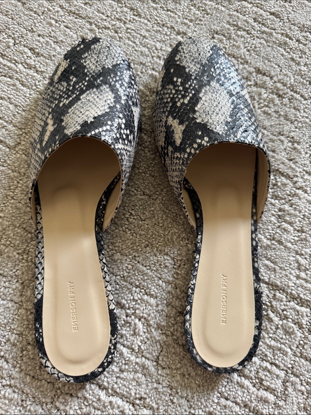 NEW Emerson Fry Python Print Italian Leather Mule Flats Slides Size 41